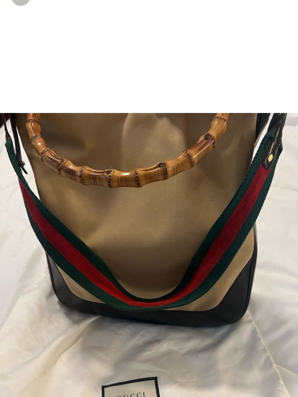 Gucci Beige and Black Shoulder Bag with Bamboo Accents